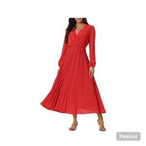 Seta T Size Large Long Sleeve Red Midi Dress